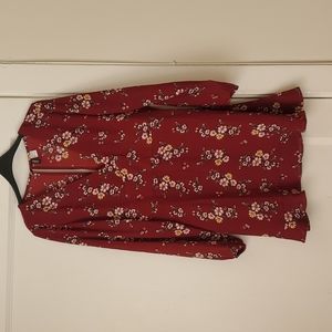 Floral burgundy H&M dress with puff sleeves